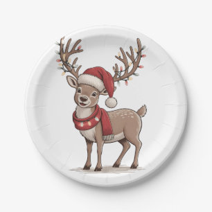 Prato De Papel Veado Animal Natal Veado Chapéu do Papai Noel Nata