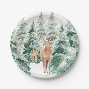 Prato De Papel Veado Rustic Snowy Winter Woodland