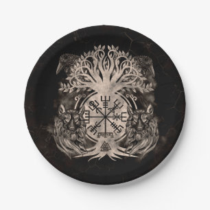 Prato De Papel Vegvisir - Yggdrasil Com Ravens E Lobos