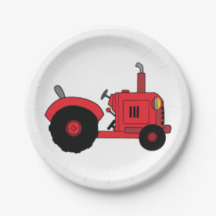 Prato De Papel Veículo Trator Vermelho da Fazenda