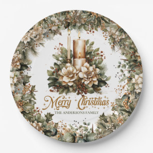 Prato De Papel Vela de Natal elegante pastel verde de ouro elegan