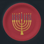 Prato De Papel Velas Azuis Festivas Menorah Hanukkah Elegantes<br><div class="desc">Velas de folha de ouro falsa para a comemoração de Chanucá. A ilustração menorah Whimsical com estrelas brancas cobria velas celestiais em um falso suporte de velas menorah dourada. Menorah elegante Starry Hanukkah ilustrava presentes de design e produtos de papel.</div>