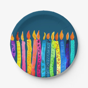 Prato De Papel Velas de aniversário de aquarela