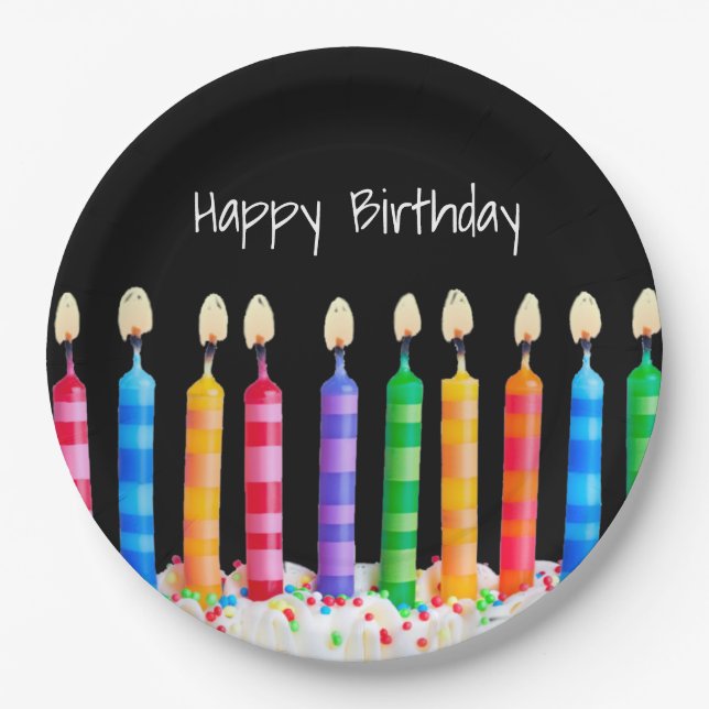 Prato De Papel Velas de aniversário em preto (Frente)