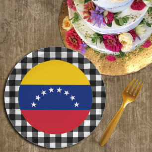 Prato De Papel Venezuela Plate, xadrez de búfalo e bandeira venez