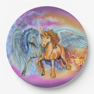 Prato De Papel Vento e Flame Romântico pegasus e unicórnio