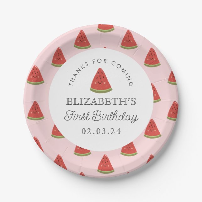 Prato De Papel Verão Melancia Primeiro Aniversário (Frente)