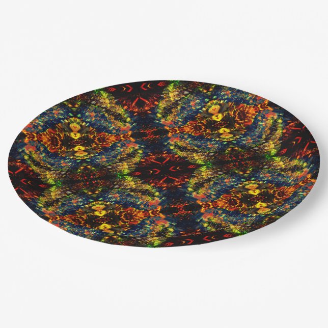 Prato De Papel Verde Amarelo Vermelho no Papel Escuro Flor e Dest (Inclinado)