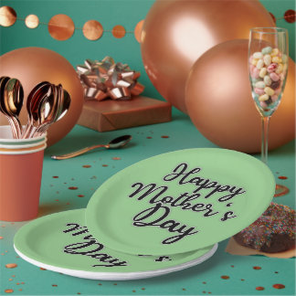 Prato de Papel Verde Dia das Mães Feliz