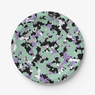 Prato De Papel Verde Hortelã e Camuflagem Roxa Estampa Camo Festa