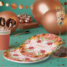 Prato De Papel Verde & Laranja Moderno Floral Abstrato