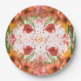 Prato De Papel Verde & Laranja Moderno Floral Abstrato