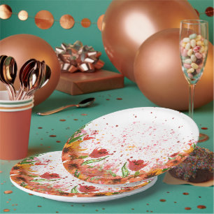 Prato De Papel Verde & Laranja Moderno Floral Abstrato