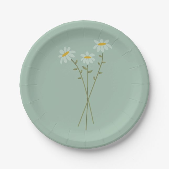 Prato de Papel Verde Modern Daisy (Frente)