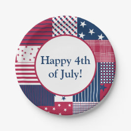 Prato De Papel Vermelho, Branco e Azul