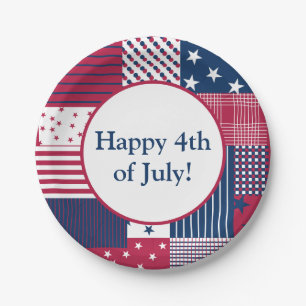 Prato De Papel Vermelho, Branco e Azul