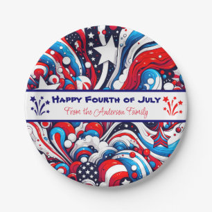Prato De Papel Vermelho, Branco e Azul Patriótico Personalizado