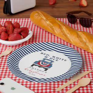 Prato De Papel Vermelho Branco e Devido Churrasco Patriótico