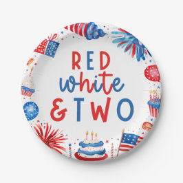 Prato De Papel Vermelho, Branco e Dois Festa do segundo aniversár