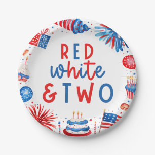 Prato De Papel Vermelho, Branco e Dois Festa do segundo aniversár