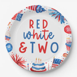 Prato De Papel Vermelho, Branco e Dois Festa do segundo aniversár