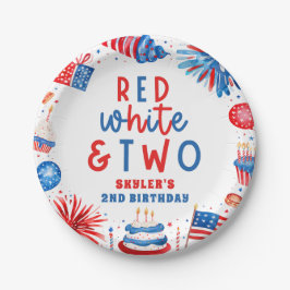 Prato De Papel Vermelho, Branco e Dois Festa do segundo aniversár