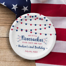 Prato De Papel Vermelho, Branco e Dois! segundo aniversário De 4 