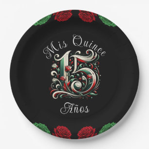 Prato De Papel Vermelho Branco Verde Meus Quinze Anos 15 Quinceañ