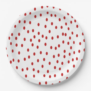 Prato De Papel Vermelho clássico em Bolinhas brancas
