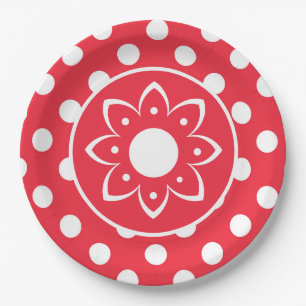 Prato de Papel Vermelho Com Bolinhas Brancas