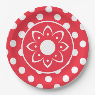 Prato de Papel Vermelho Com Bolinhas Brancas