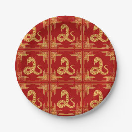 Prato De Papel Vermelho Dourado Cobra de Padrão de Quadro de Orna