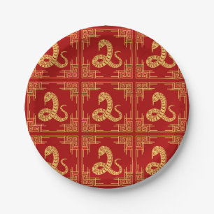Prato De Papel Vermelho Dourado Cobra de Padrão de Quadro de Orna