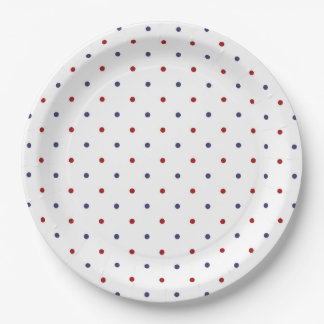 Prato De Papel Vermelho e Bolinhas Azul-Marinho - Clássico Preppy