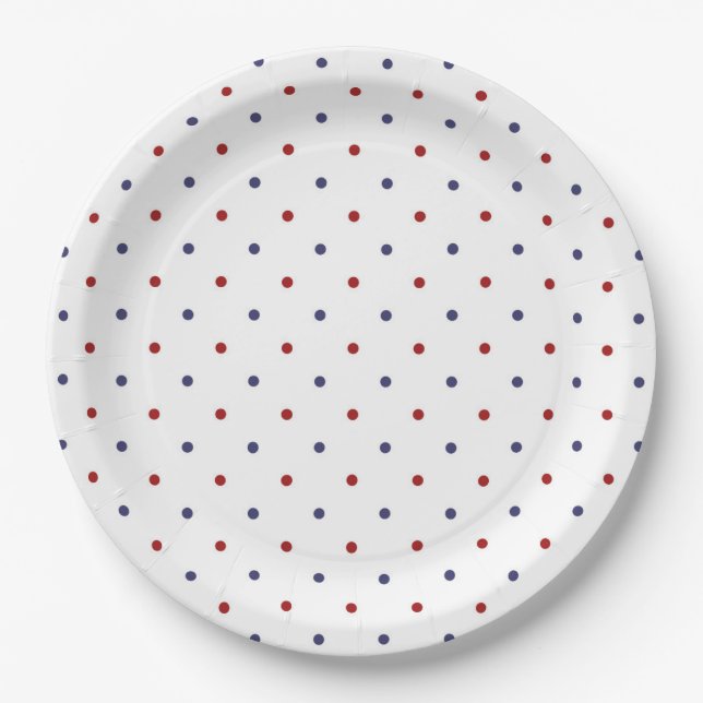 Prato De Papel Vermelho e Bolinhas Azul-Marinho - Clássico Preppy (Frente)