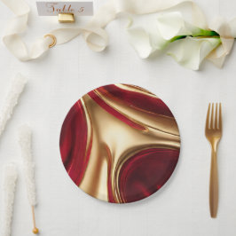 Prato De Papel Vermelho e Dourado Natal elegante