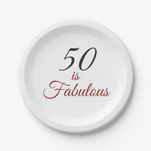 Prato De Papel Vermelho e preto "50 é fabuloso" 50ª Festa de an