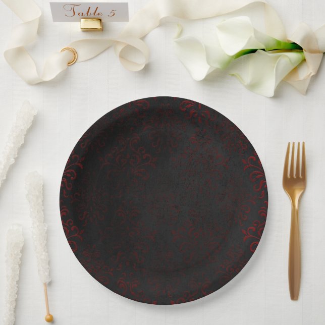 Prato De Papel Vermelho e Preto Grunge Gótico (Casamento)