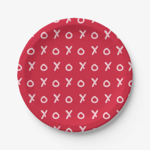 Prato De Papel Vermelho e Rosa Claro X O XO XO's Moda Fofa