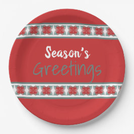 Prato De Papel Vermelho e Teal