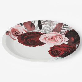 Prato De Papel Vermelho Escuro & Floral Verdejante Rosa Branco Ca