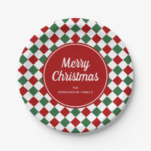 Prato De Papel Vermelho Festivo E Verde Verificado O Natal
