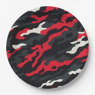 Prato De Papel Vermelho Preto Cinza Branco Camuflagem Camo Padrão
