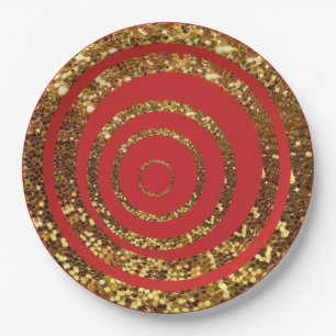 Prato De Papel Vermelho & redemoinho Dourado do brilho e placas