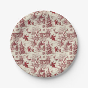 Prato De Papel Vermelho Tradicional do Papai Noel no Creme Toile 