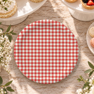 Prato De Papel Vermelho Xadrez Gingham Festa Fazenda Piquenique