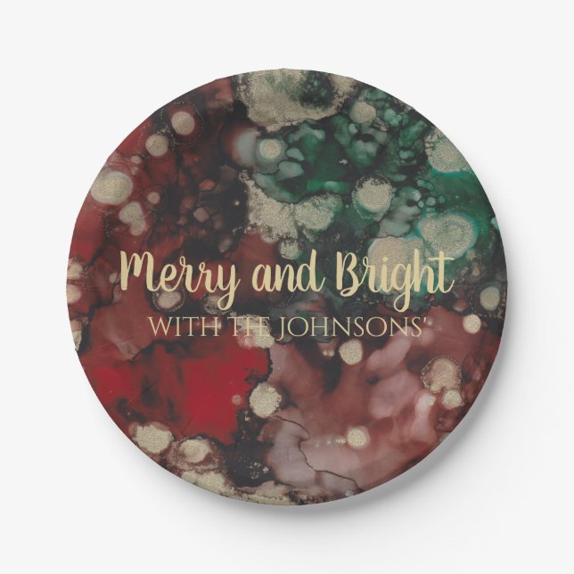 Prato De Papel Vermelhos e Dourados de Natal (Frente)