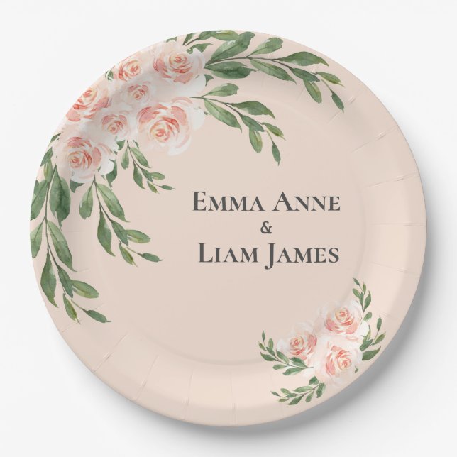 Prato De Papel Verniz Romântico Elegante Romântico Rosa Esbranqui (Frente)
