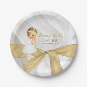 Prato De Papel Vestido de Batismo de Menina Cruz
