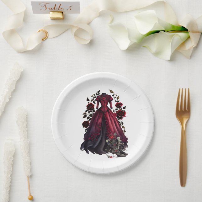 Prato De Papel Vestido vermelho vitoriano e calcanhares | Palhaço (Casamento)